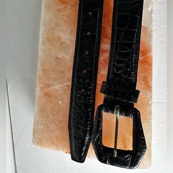 VTG OMEGA Belt Black Leather Textured Croc Women Small 25-27 Leather Buckle 1407 - Picture 12 of 13